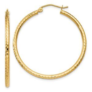 2mm, 14k Yellow Gold Diamond-cut Hoops, 35mm (1 3/8 Inch)